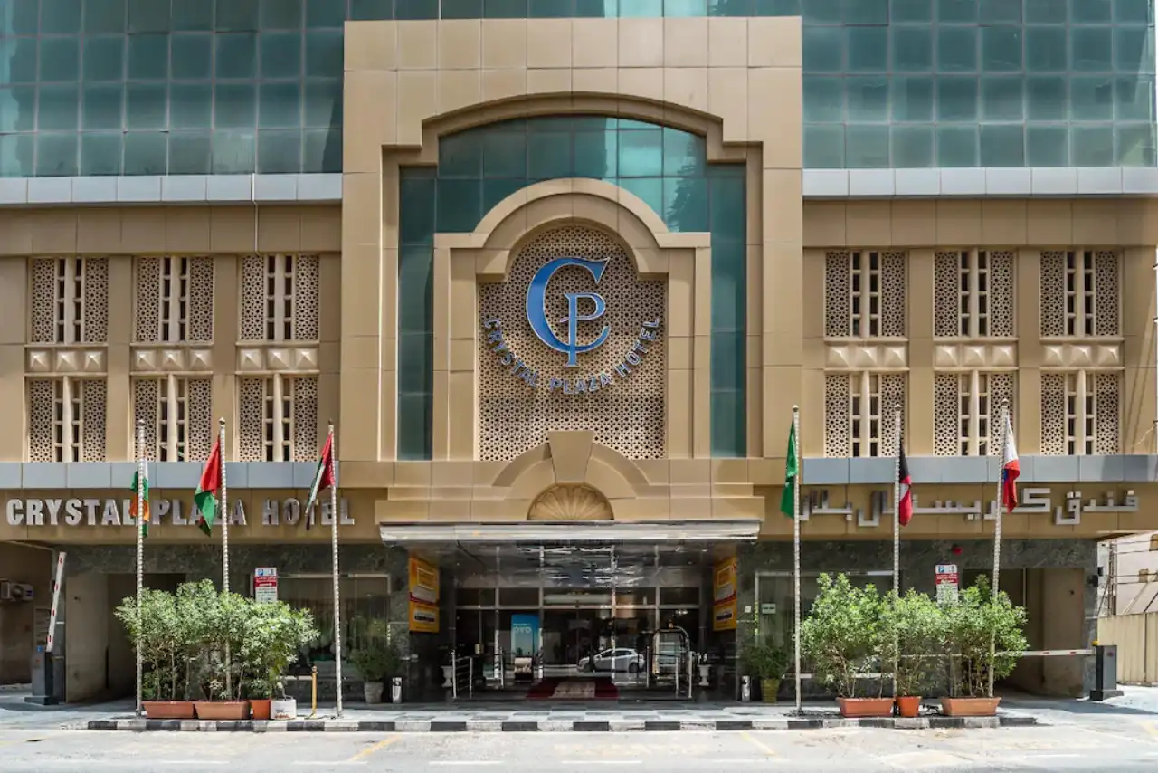 Crystal Plaza Hotel entrance in Sharjah